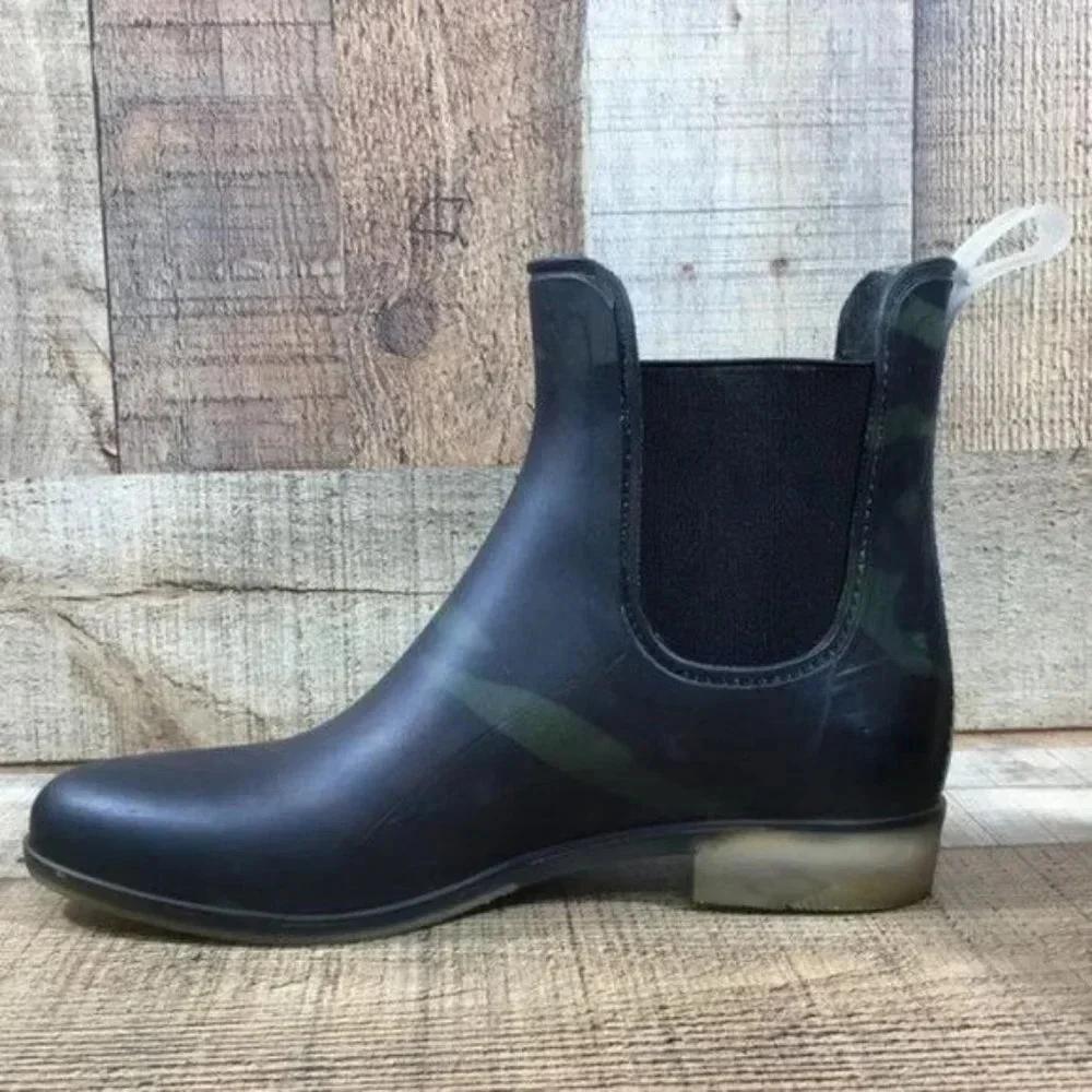 J. Crew Black Green Swirl Rubber Chelsea Boots Womens 7 Slip On‎ Ankle Bootie